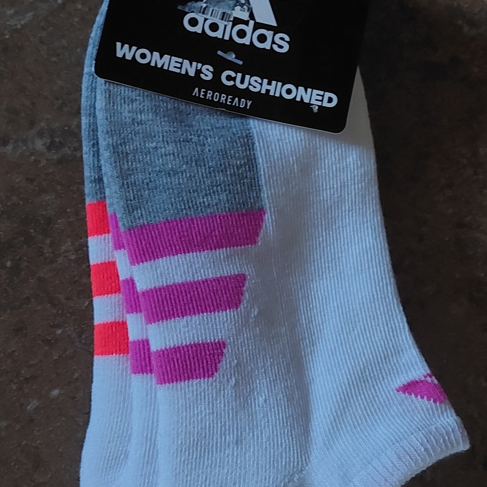 Adidas Women's Cushioned Socks - White, Gray, and Pink